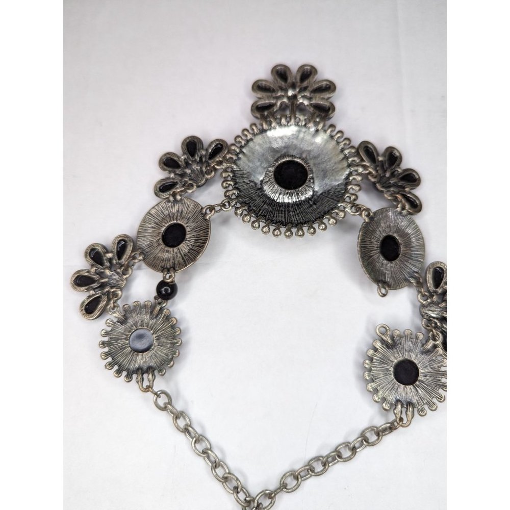 Statement costume jewelry silver tone western style sun burts black beads 21 inc - Picture 5 of 11